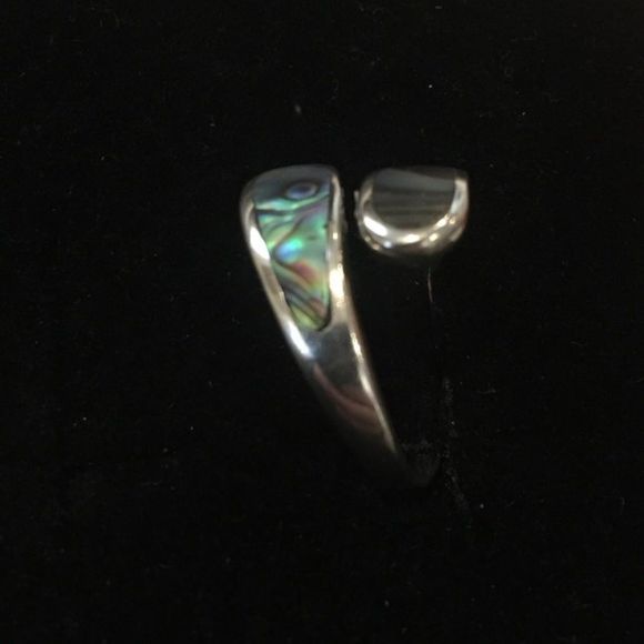 Genuine Sterling Silver Abalone Bypass Ring Sz 7.5 - Picture 4 of 15